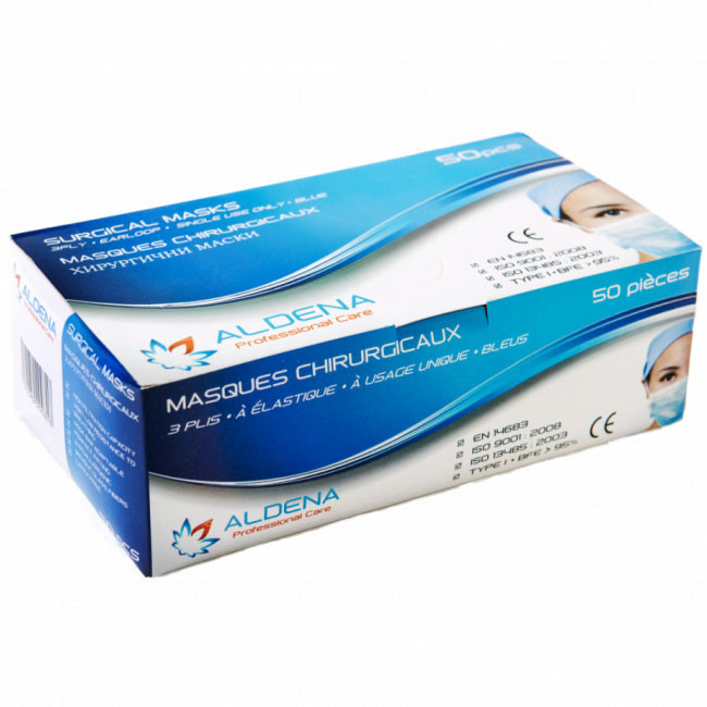 Маска за лице трислойна ALDENA еднократна 50 бр.